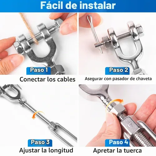 Vista 7 de 2 tensores M12 de 1/2 pulgada de acero inoxidable 304 de mandíbula y mandíbula tensor de mandíbula, tensor de cable resistente, límite de carga