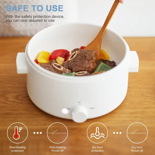 Vista 3 de Olayks - Olla eléctrica antiadherente de esmalte de cerámica de 2 L Dual Power Multi-functional Electric Cooker, Suitable for Steak, Pasta, Hot