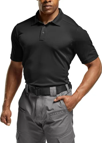 Vista 2 de CQR Camiseta polo táctica para hombre, de manga corta, ligera y con Dry Fit, tela piqué, FPU 50+, para exteriores