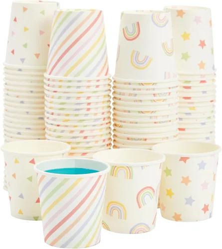 Vista 8 de Sparkle and Bash Paquete de 100 mini vasos de papel desechables de 4 onzas para expreso, enjuague bucal, té, café, arcoíris Colorido