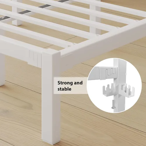 Vista 6 de LoVinson Base de cama tamaño King, base de cama de plataforma resistente con base de metal fuerte, almacenamiento debajo de la cama, base de Blanco
