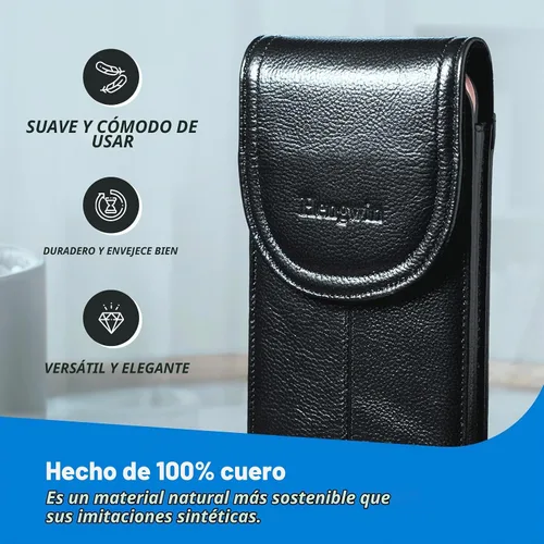 Vista 4 de Funda de cuero del teléfono celular para el cinturón, caja de la Negro