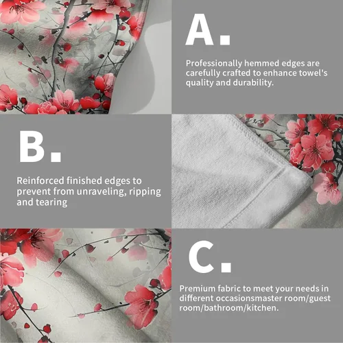 Vista 5 de Giwawa Juego de toallas de mano con diseño de flor de cerezo y flor japonesa, Sakura floral, para interiores y exteriores, juego de toallas de mano