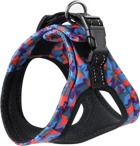 Vista 8 de Arnés de chaleco para perro, velcro ajustable sin tirones con almohadilla de esponja suave y asa reflectante, ganchos de correa de metal