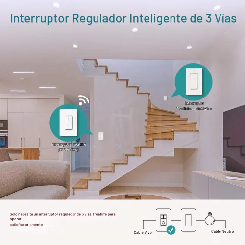 Vista 4 de TREATLIFE Interruptor inteligente regulable de 3 vías, interruptor inteligente compatible con Alexa y Asistente de Google, interruptor de luz WiFi