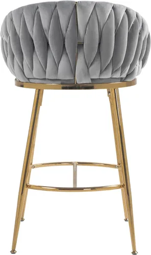 Vista 7 de Juego de 2 taburetes de bar de altura de mostrador de 26 pulgadas, taburete de bar de terciopelo para isla de cocina con respaldo ondulado, base Gris