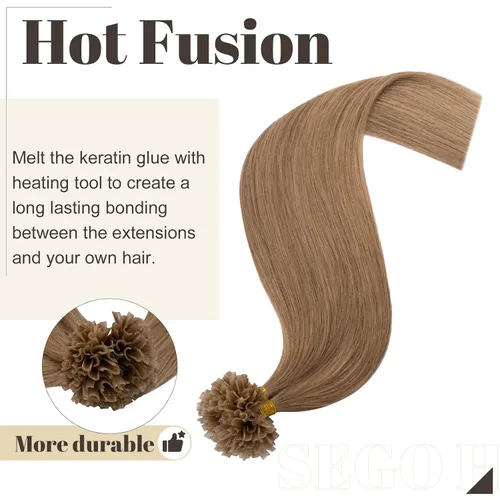 Vista 102 de SEGO Extensiones de cabello humano con micro cuentas, extensiones de cabello humano con micro bucle, lacio, natural, fusión fría, 1.76 oz/paquete