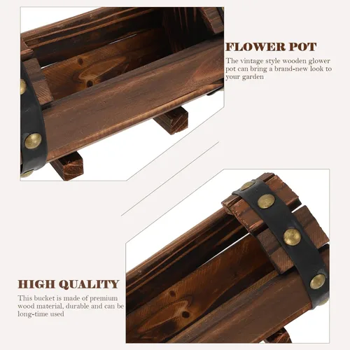 Vista 9 de Maceta rústica de madera con barril para whisky, maceta de flores para suculentas, contenedor para patio, jardín, patio trasero