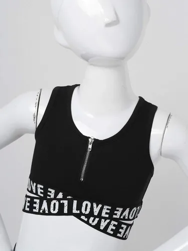 Vista 6 de dPois Conjunto de brasier deportivo de hip hop para niñas y niñas, con pantalones atléticos, pantalones de calle