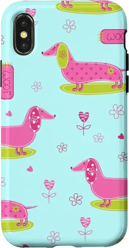 Vista 5 de Funda para iPhone 13 Dachshund Pattern turquoise Flowers Weiner Dog Lover