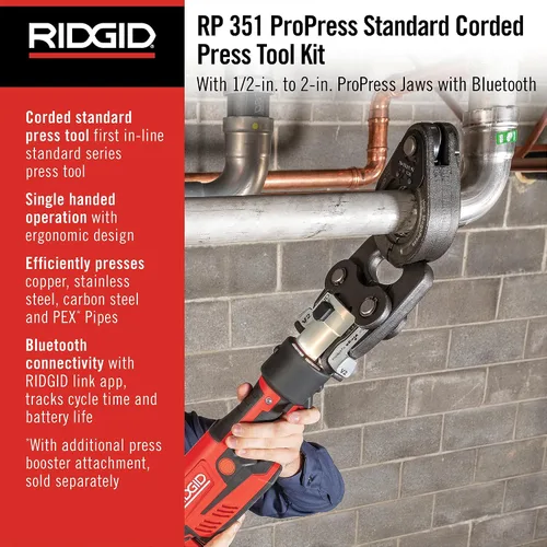 Vista 3 de RIDGID 67193 Modelo RP 351 Kit de herramienta de prensa ProPress estándar con cable con herramienta de prensa ProPress con cable, mandíbulas