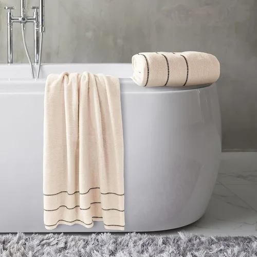 Vista 2 de Bedford Home - Juego de 2 toallas de baño de algodón de lujo, hechas de 100% algodón sin torsión, secado rápido, suave y absorbente (hueso/negro)