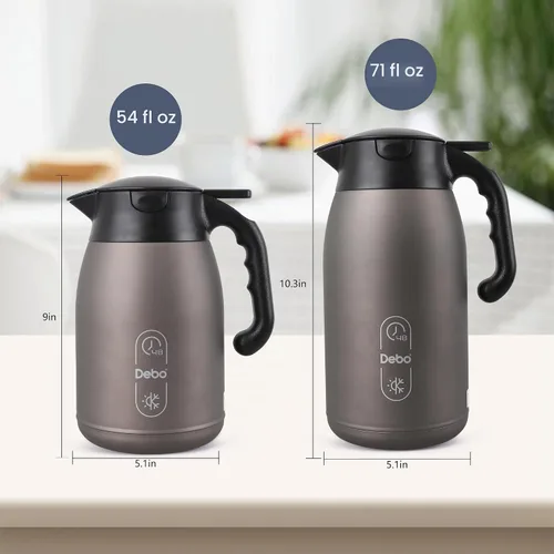 Vista 4 de Jarra térmica de café de 56 onzas, gran capacidad, doble pared aislada al vacío de acero inoxidable y servidor de bebidas calientes, sin BPA