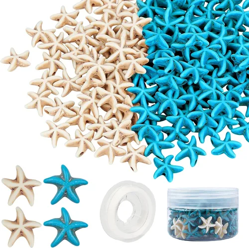 Vista 11 de SUNNYCLUE 1 caja de 120 cuentas de estrella de mar, cuentas de estrella de mar, estrella de mar, océano, animal de doble cara, transparentes