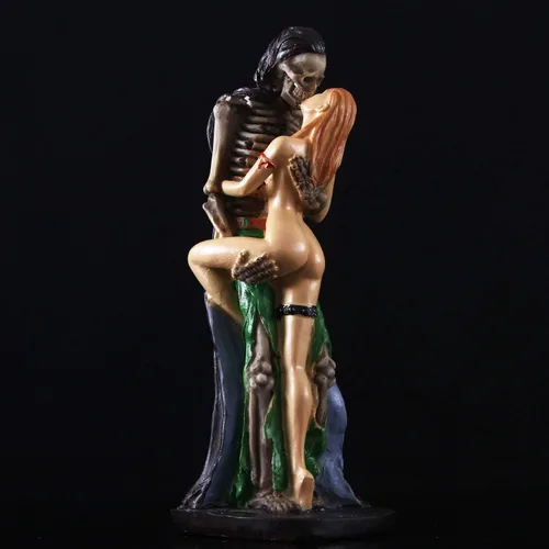 Vista 4 de Tvoip Figuras creativas de resina de cráneo, fantasma y belleza, estatua sexy, 2 posturas para el hogar, bar, fiesta, escritorio, adorno decorativo