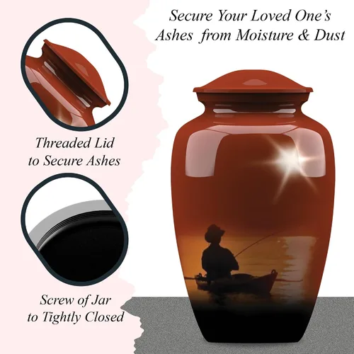 Vista 5 de Forever URNS - Urna funeraria de cremación para adultos con tema clásico de hombre de pesca para cenizas humanas de mujeres y hombres, 320 pulgadas