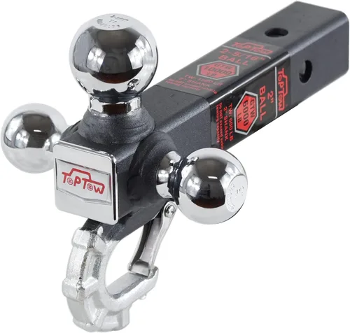 Vista 8 de TOPTOW Enganche de remolque de tres bolas con bolas de enganche y gancho de arrastre Beast color negro mate, se adapta a receptor de 2 pulgadas