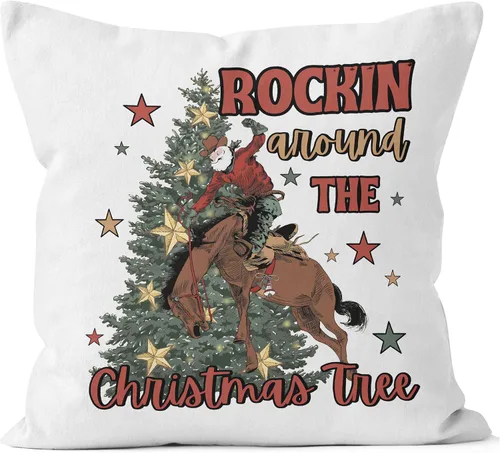 Vista 6 de Decoración Occidental: 2 Almohadas de Navidad - 18x18, Fundas de Almohada para Dormitorio, Sofá y Árbol