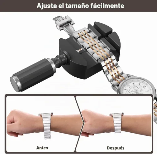 Vista 4 de Kit de herramientas de extracción de eslabones de reloj para ajuste de pulsera, herramienta de tamaño de banda con empujador de alfiler, pasadores