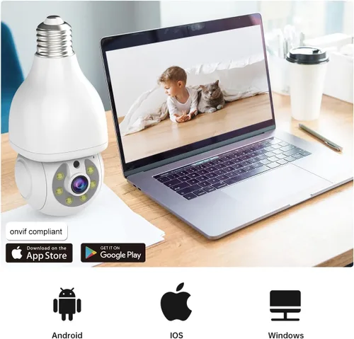 Vista 6 de EVERSECU Cámara de seguridad con bombilla HD de 2K, WiFi inalámbrica de 2.4G y 5Ghz, interior y exterior, compatible con Onvif, transmisión RTSP