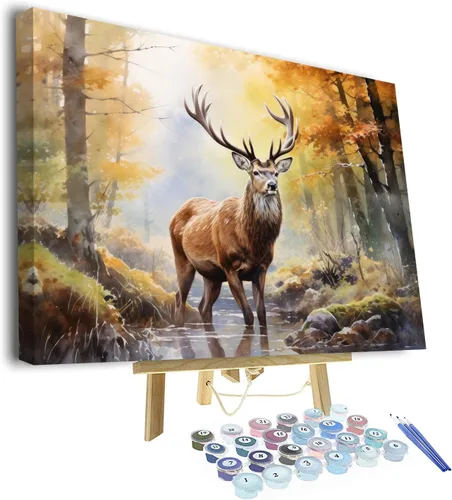Vista 8 de TUMOVO Pintura de ciervos por números, pintura de flores por números para adultos, animales salvajes, pintura por números, niños sobre lienzo