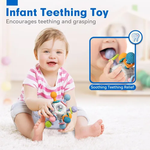 Vista 5 de Conjunto de Juguetes Sensoriales y de Dentición para Bebés, Juguetes Montessori para Bebés de 6-12 Meses, Incluye Sonajero, Mordedor para Recién