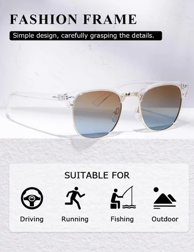 Vista 116 de AEVOGUE Gafas de sol polarizadas para mujeres y hombres semi marco retro gafas de sol AE0369