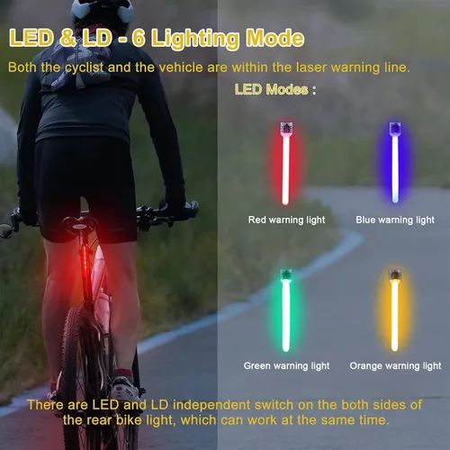 Vista 6 de Luz trasera LED para bicicleta, luz de ciclismo de meteoritos - Múltiples modos, recargable por USB, impermeable, adecuada para la mayoría de postes