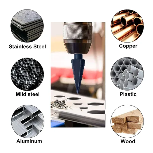 Vista 7 de Step Drill Bit Set, 4 Flute M35 Cobalt Pagoda Drill Bit Kit, 1/4 Inch Shank for Less Steel Hard Metal, Step for Wood Pla Aluminum Copper, Includes 5