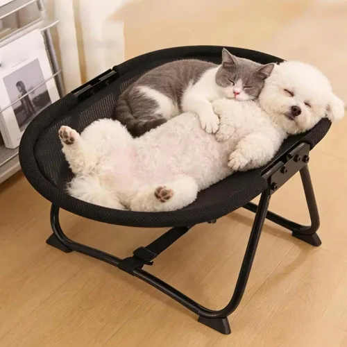 Vista 6 de Hamaca para gatos, cuna elevada independiente para perros en interiores y exteriores, cama plegable para mascotas sin montaje con malla