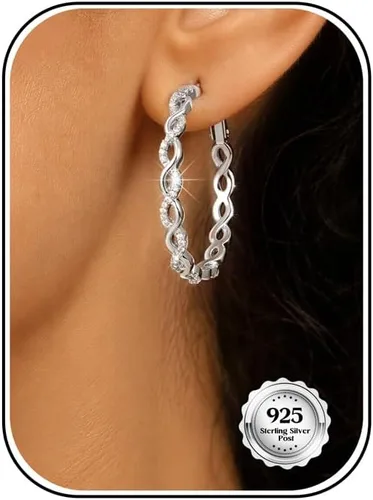Vista 8 de Aretes de aro grandes de plata de ley 925 para mujer, 0.787/1.181/1.575 Circonita trenzada dorada