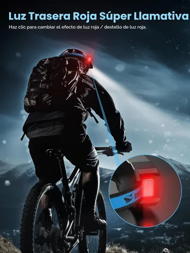 Vista 4 de Smiling Shark Faro, Lámpara de Cabeza Led Recargable 6 Modos 7*Luces Blancas 270 ° Iluminación de Luz de Cola Roja para Camping Pesca Correr