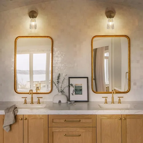 Vista 2 de HDDFL Lámpara de baño de latón vintage para baño, 1 luz de cristal para pared, dormitorio, baño, sala de estar, pasillo