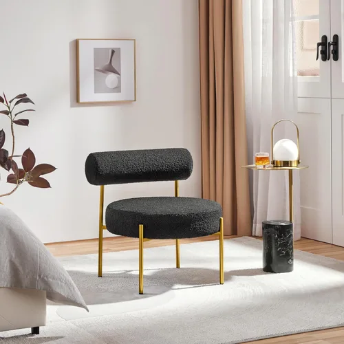 Vista 2 de Yaheetech Silla de tocador moderna acolchada con patas doradas para dormitorio, sala de maquillaje, oficina en casa, negro