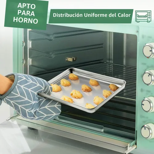 Vista 6 de HKJ Chef - Juego de 2 bandejas para hornear, 2 bandejas de acero inoxidable para hornear y bandejas para horno tostador, tamaño rectangular de 9