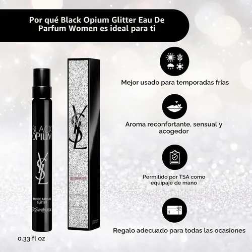 Vista 2 de Yves Saint Laurent YSL Black Opium Glitter Eau De Parfum para mujer, tamaño de viaje, 0.33 onzas líquidas.