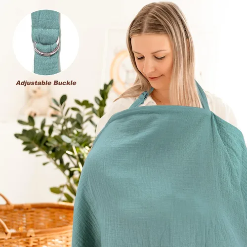 Vista 5 de Haleeone Funda de lactancia de muselina para lactancia materna, transpirable, con cuello de arco para mamá, delantal de lactancia 100% algodón