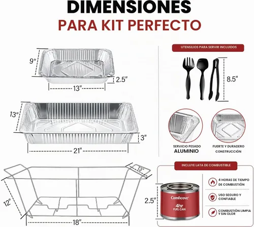 Vista 4 de Juego de platos desechables para bufé, 33 piezas de servidores de roce con calentadores de alimentos, cubiertas, sartenes de comida