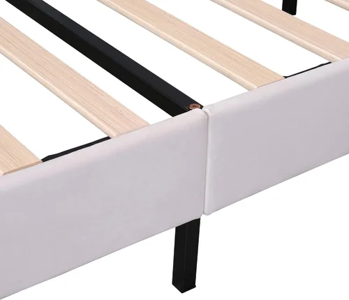 Vista 9 de Cama de plataforma tapizada de tamaño matrimonial con cabecera de terciopelo, no necesita somier, color beige