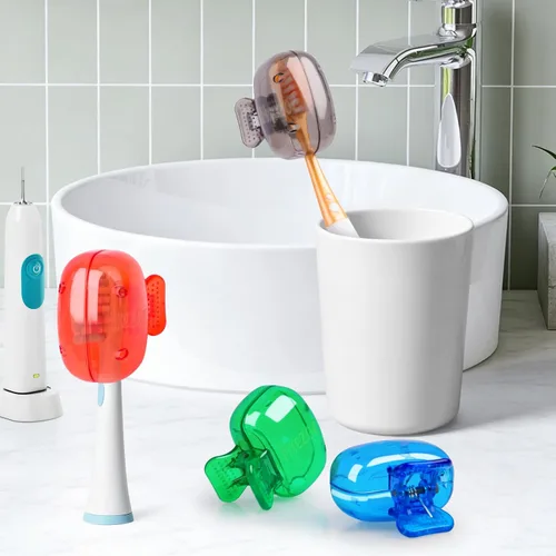 Vista 4 de Hxezoc Paquete de 4 fundas para cabeza de cepillo de dientes de viaje, protector de cepillo de dientes, tapa de pod de cepillo, clip de plástico