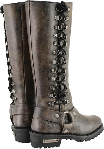 Vista 9 de Botas de piel con arnés y cordones completos, clásicas para mujer de Milwaukee Leather.