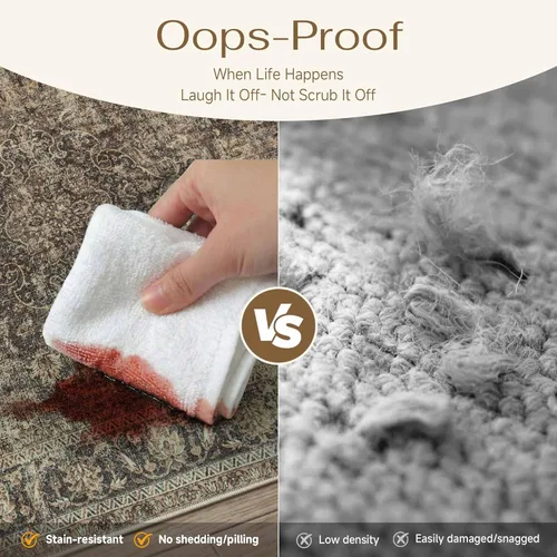 Vista 6 de Alfombra de área marrón lavable de 2 x 3 pies, alfombra vintage para entrada y cocina, antideslizante, suave, de pelo bajo desgastado, alfombra