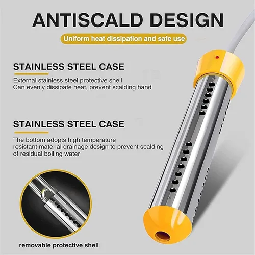 Vista 2 de Calentador de inmersión de ebullición rápida de 2000 W: compacto y portátil, apagado automático de seguridad, diseño resistente al óxido para baños