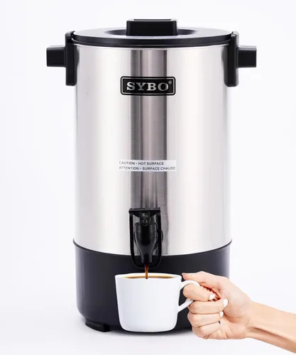 Vista 7 de SYBO SR-CP - Cafetera de percolado de acero inoxidable de grado comercial para catering, 30 tazas, 4.5 L, metálico