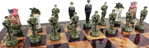Vista 2 de US Military - Juego de ajedrez de 16 piezas para hombre, marines de la Fuerza Aérea de la Armada del Ejército - Junta separ
