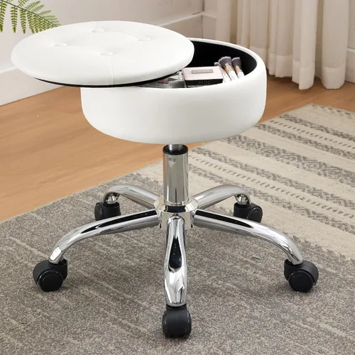 Vista 12 de Taburete Otomano Giratorio Silla para Sala de Maquillaje Taburete para Silla de Tocador Altura Ajustable Cuero Sintético Negro Negro 1