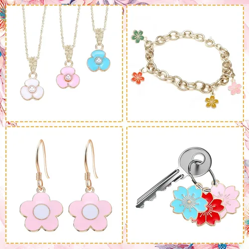 Vista 7 de Kigeli 120 dijes de flores para hacer joyas, varios metales mezclados con flores de primavera, flores de cerezo, colgantes de pulsera, colgantes