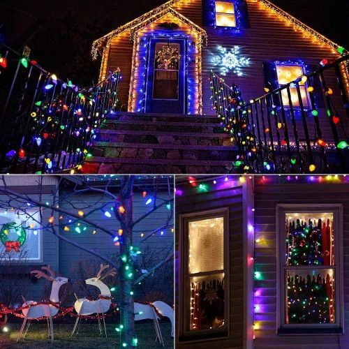 Vista 5 de Luces de Navidad con Bombillas C9, 33 pies, 50 LEDs Guirnaldas de Luces de Navidad para Exteriores, 5 Juegos Conectables, IP65 Impermeable