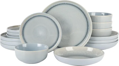 Vista 21 de Gibson Elite Peach Orchard - Juego de vajilla de porcelana de hueso de 12 piezas para 4, platos y cuencos estriados en relieve, apto