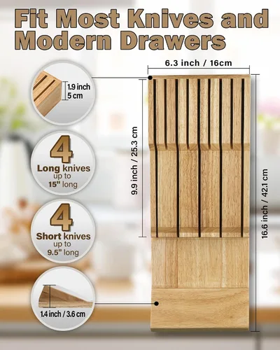 Vista 2 de [Usado] Cook N Home Basics - Soporte para cubiertos de madera duradero, organizador de bloques de almacenamiento de cuchillos, hecho de madera